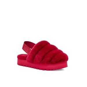 UGG Australia Super Fluff Women's Size 6 Red Slingback Cozy Slipper Slides